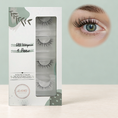 Butterfly Bliss DIY-Wimpern von Glashes – geschlossene 4er-Box mit Tragebild am Auge