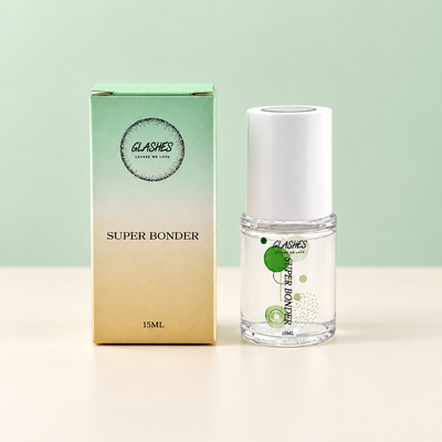 Glashes Super Bonder in transparenter Flasche mit weißem Verschluss und Verpackung