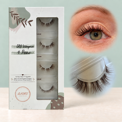 Whispy Lover dunkelbraun – Wimpernbox, Cateye-Look am Auge und Makroaufnahme