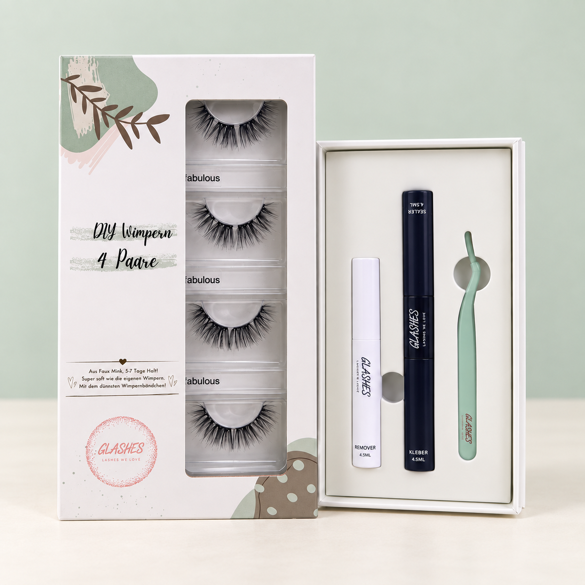 Glashes Starterset mit Vierer-Wimpernbox, Bond und Sealer, Remover und Applikator