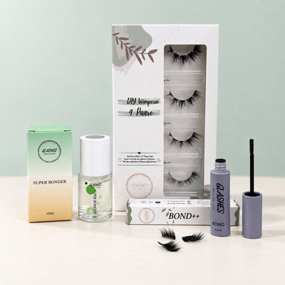 Glashes Bundle mit Wimpernkleber, Vierer-Wimpernbox und Super Bonder