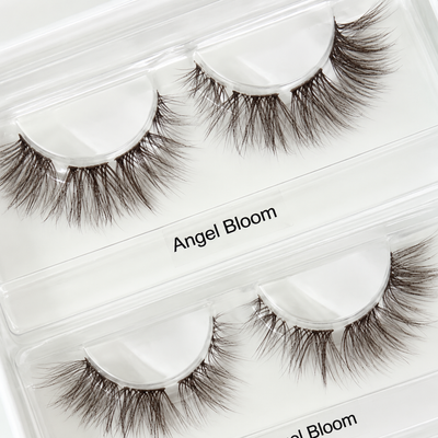 Angel Bloom Braun – Nahaufnahme der Wimpernsegmente in der geöffneten Box.