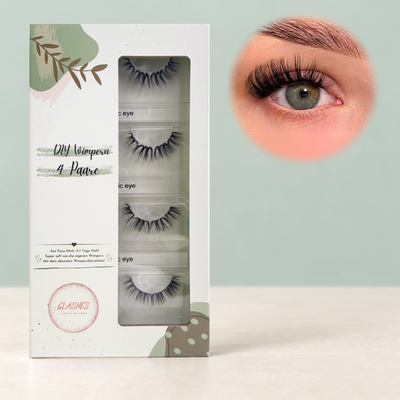 Angelic Eyes DIY-Wimpern von Glashes – geschlossene 4er-Box mit Tragebild am Auge