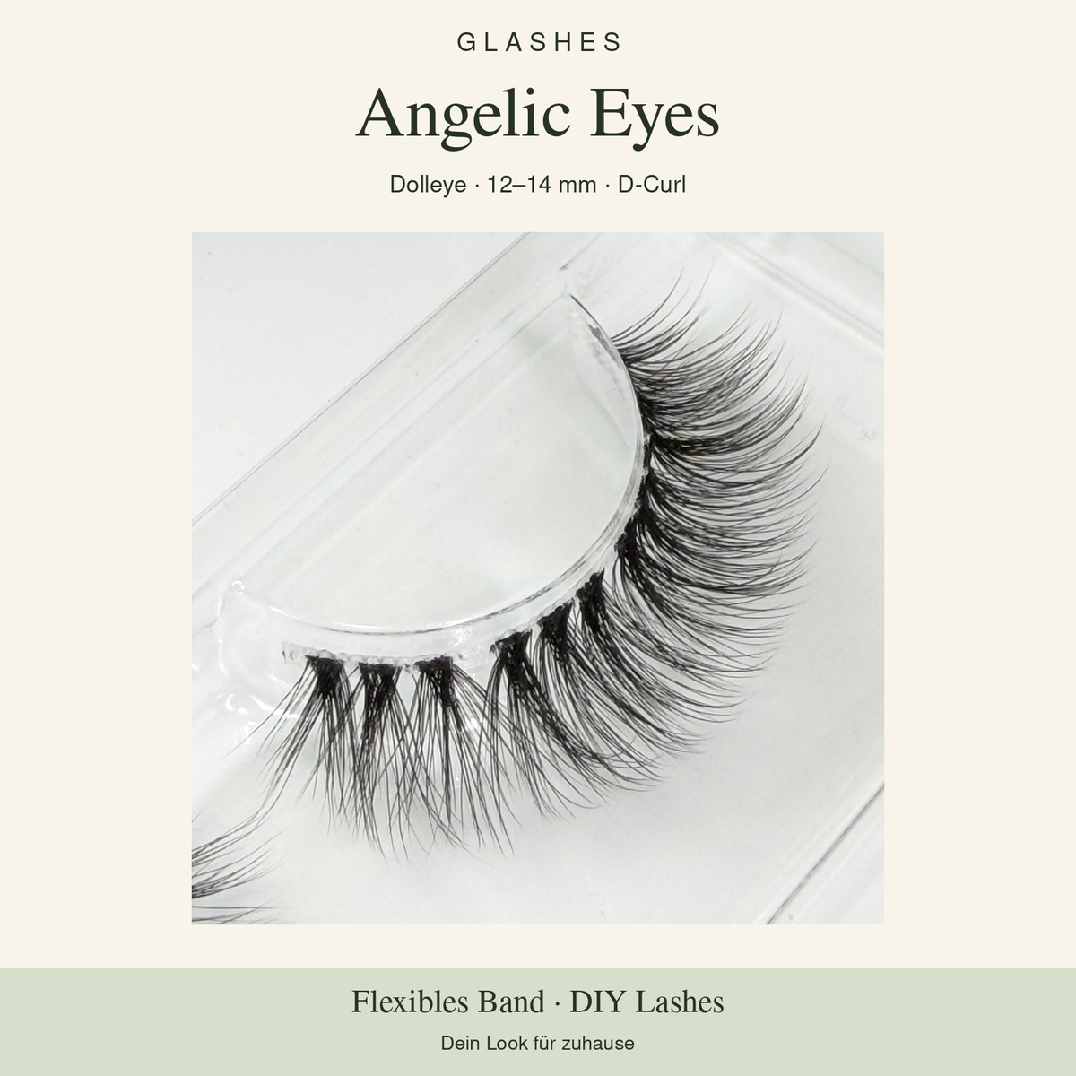 Glashes Angelic Eyes – Originalaufnahme der DIY-Wimpern im Tray, Dolleye, 12–14 mm, D-Curl.
