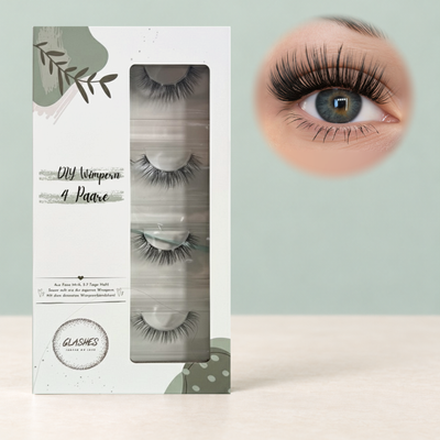 Endless Glashes DIY-Wimpern von Glashes – geschlossene 4er-Box mit Tragebild am Auge