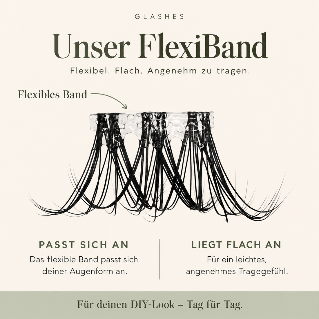 Glashes FlexiBand in der Nahaufnahme – flaches, flexibles Wimpernband