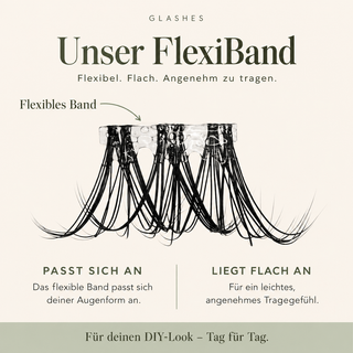 Glashes FlexiBand – flexibles, flaches Wimpernband, das sich der Augenform anpasst und angenehm zu tragen ist.
