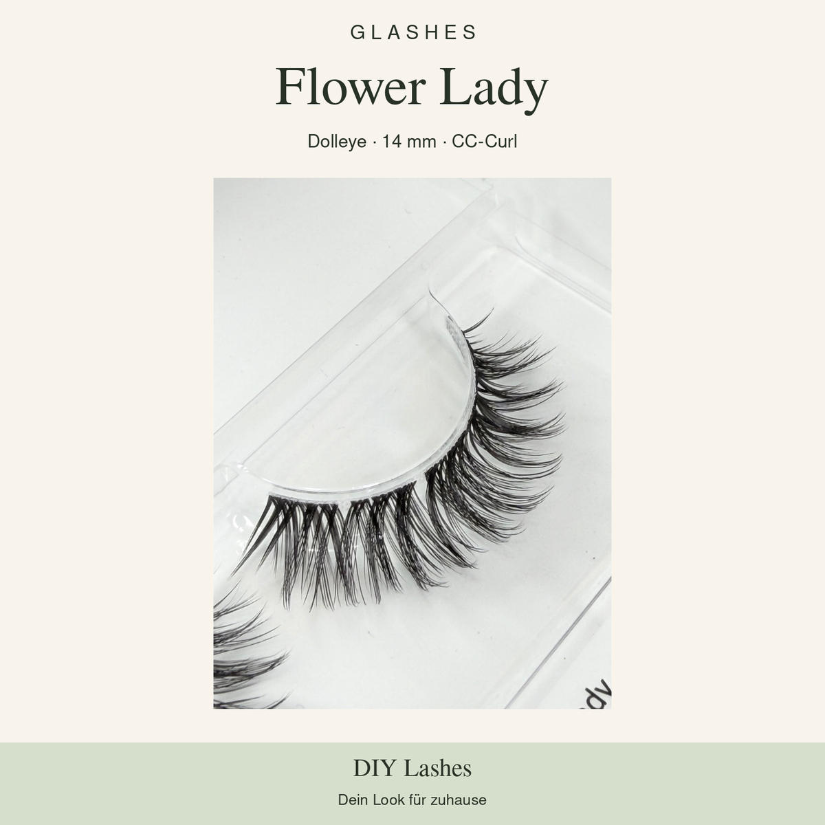 Glashes Flower Lady – Originalaufnahme der DIY-Wimpern im Tray, Dolleye, 14 mm, CC-Curl.