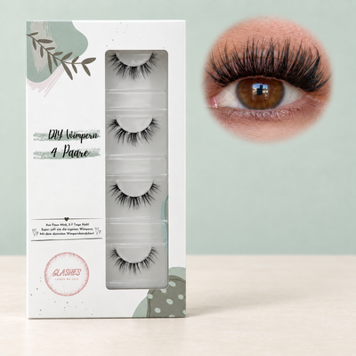 Glashes Holy Lash DIY-Wimpern von Glashes – geschlossene 4er-Box mit Tragebild am Auge