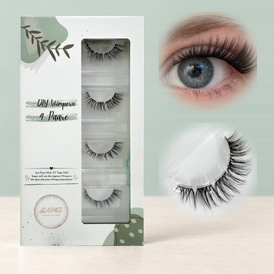 Hypnotic Eye DIY Wimpern – Box, Cateye-Look am Auge und Makroaufnahme des flexiblen Wimpernbands