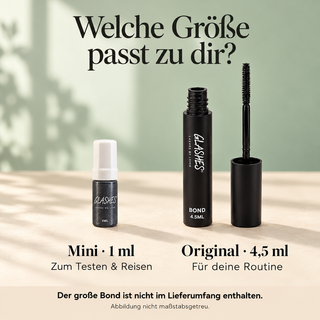 Glashes Mini Bond 1 ml neben der Originalgröße mit 4,5 ml; der große Bond ist nicht enthalten