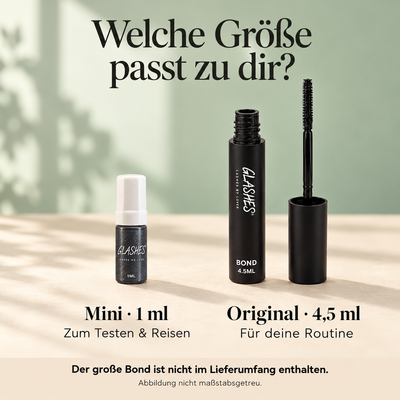 Glashes Mini Bond 1 ml neben der Originalgröße mit 4,5 ml; der große Bond ist nicht enthalten